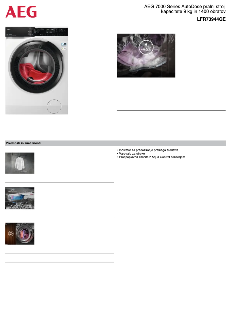 Page 1 de la notice Fiche technique AEG 7000 Series LFR73944QE