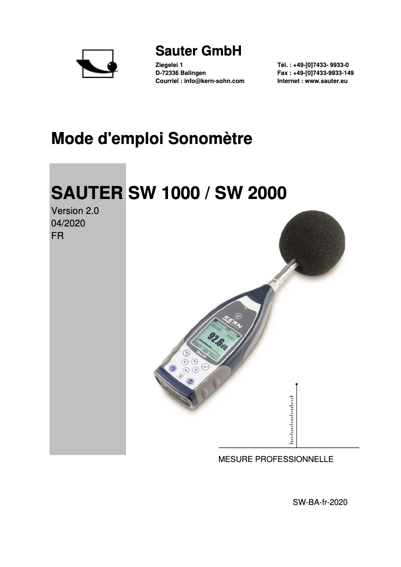 Page 1 of the manual User Manual Sauter SW 2000