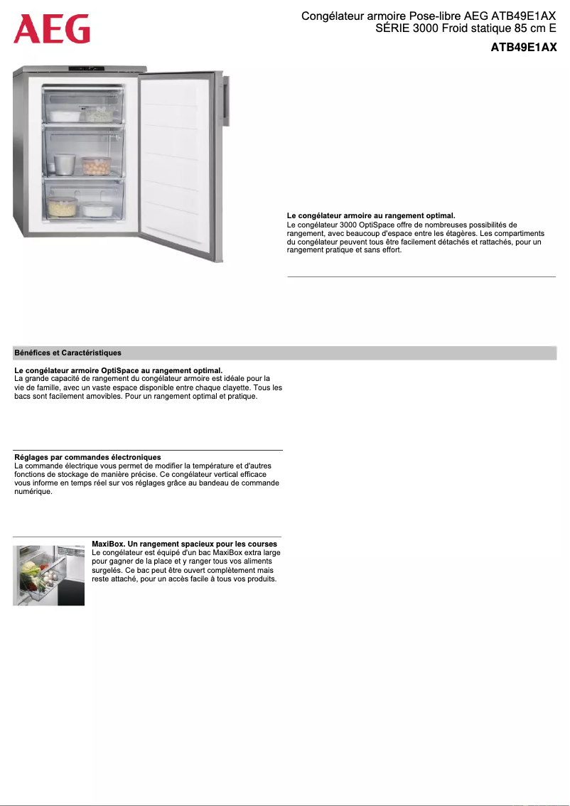 Página 1 del manual Ficha técnica AEG ATB49E1AX