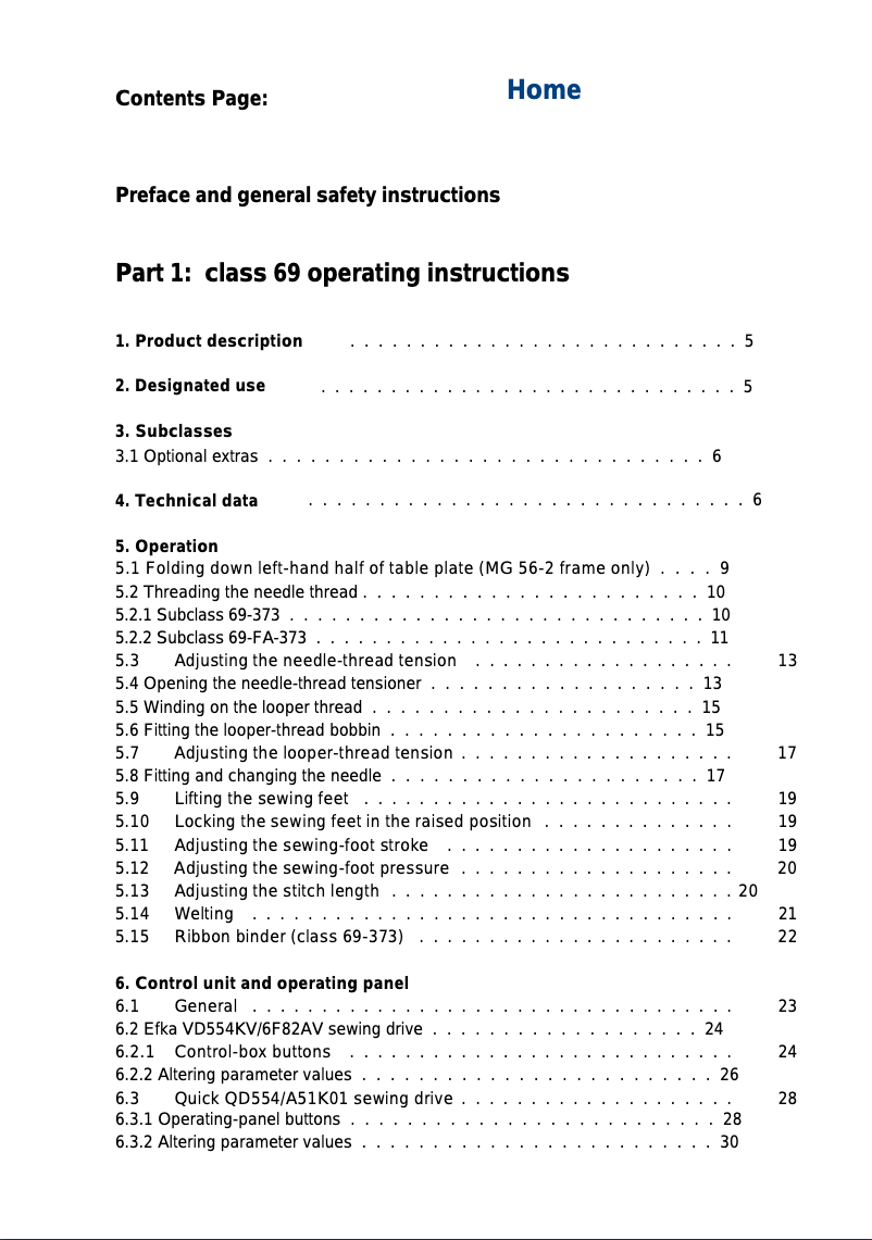 Page n°1 - Manuel utilisateur Dürkopp Adler Class 69