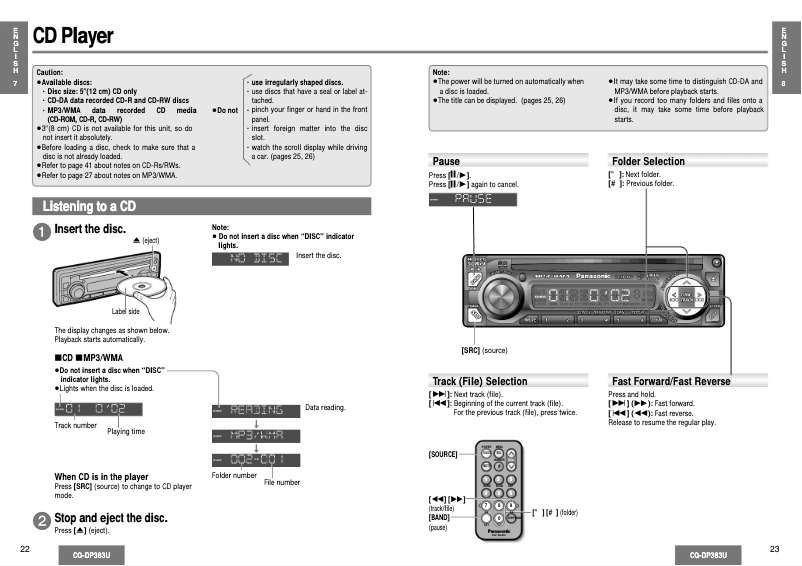 Page 1 de la notice Manuel utilisateur Panasonic CQ-DP383