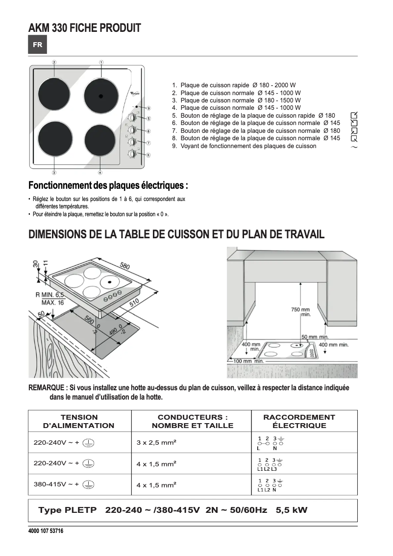 Page 1 de la notice Instructions / montage Whirlpool AKM 330 IX