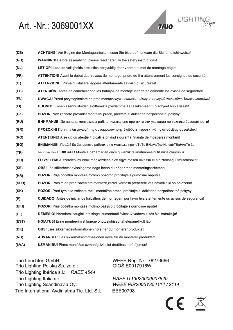 Page n°1 - Manuel utilisateur Trio Lighting Johann 306900162