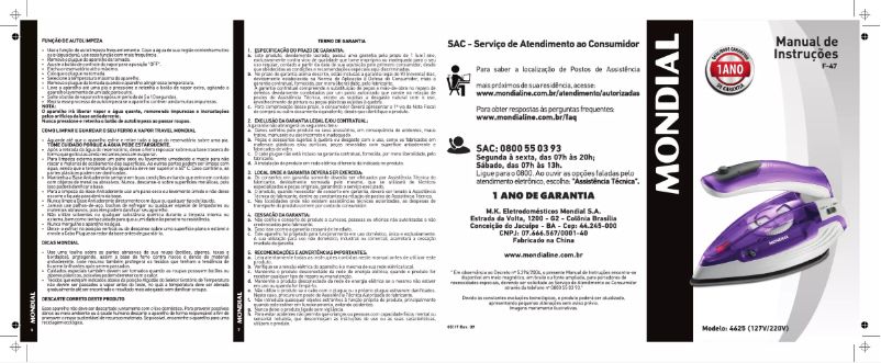 Page 1 de la notice Manuel utilisateur Mondial Viagem F-47