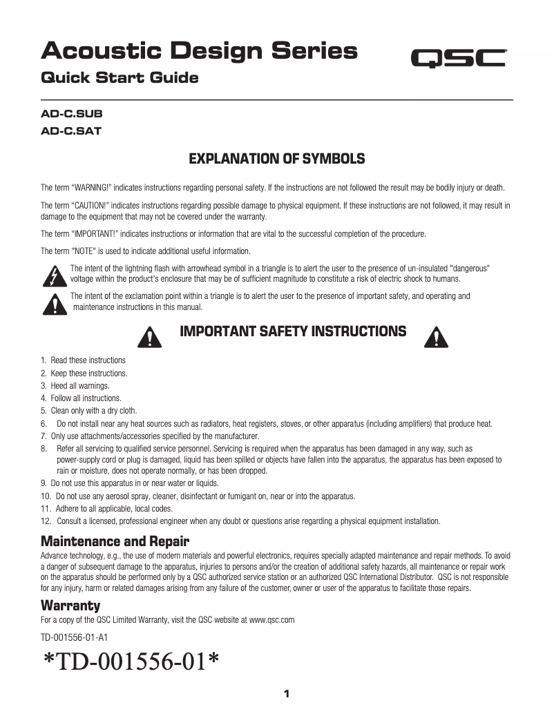 Página 1 del manual Manual de usuario QSC AD-C.SUB
