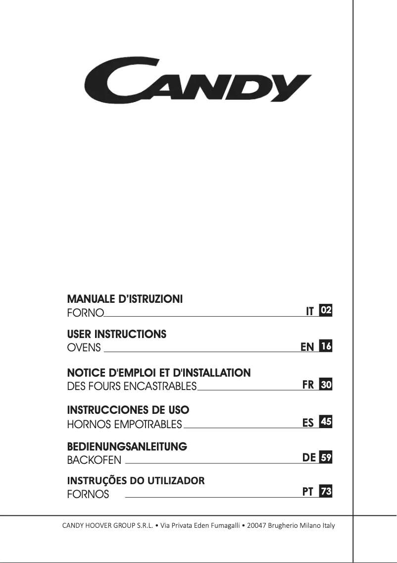 Page n°1 - Manuel utilisateur Candy FCSK63X