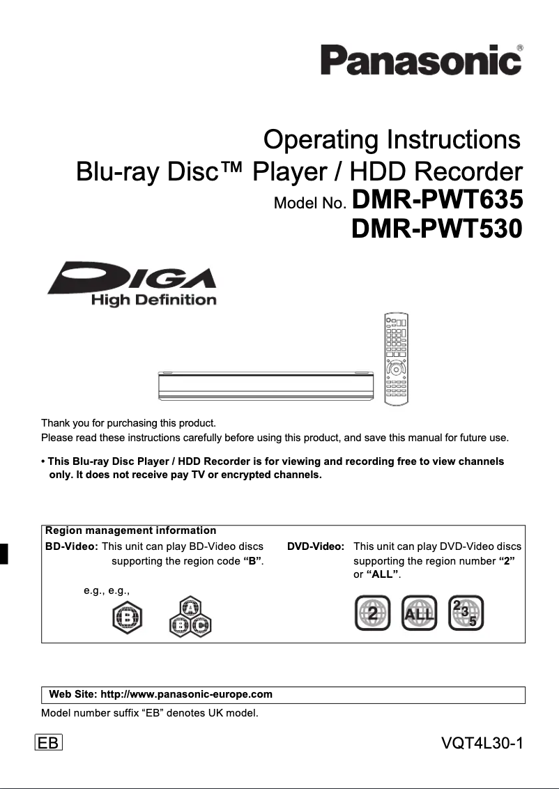 Image de la première page du manuel de l'appareil DMR-PWT635