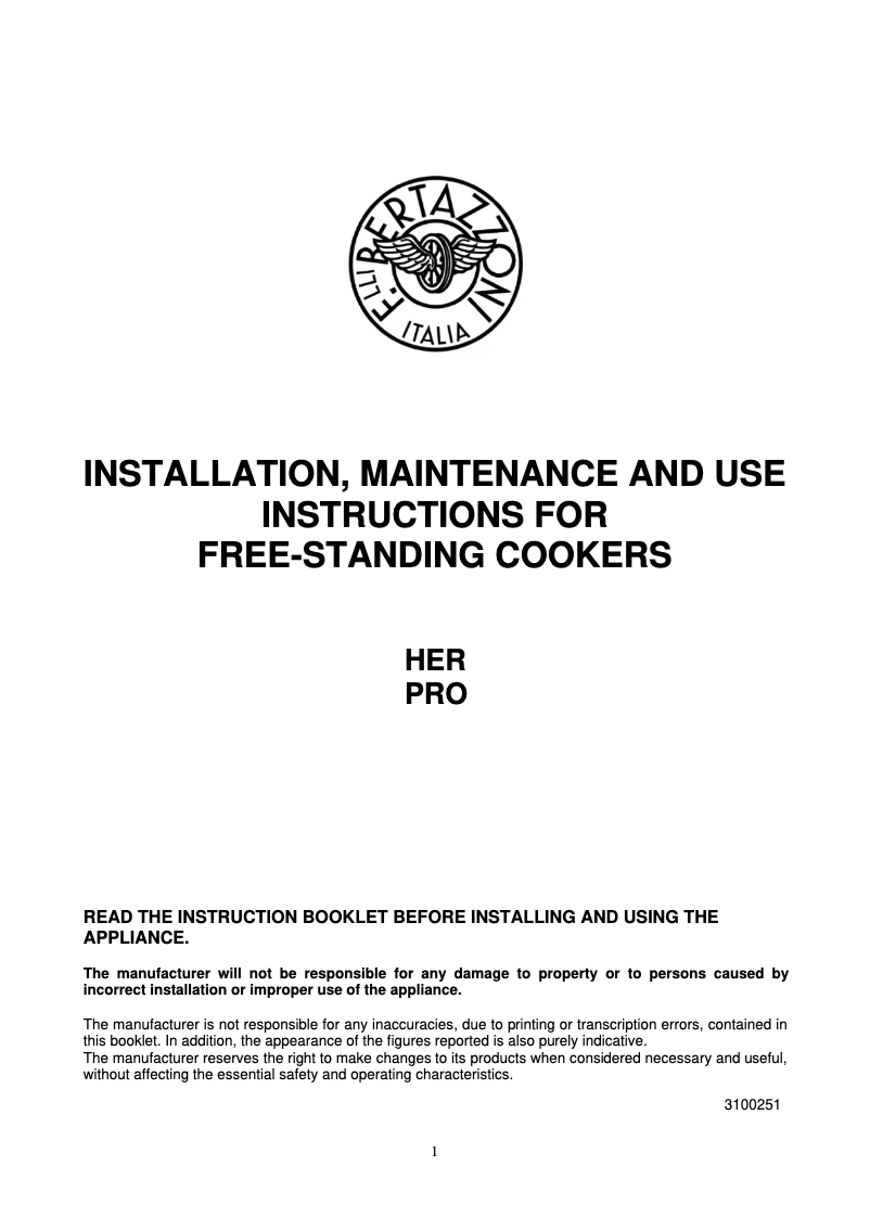 Page n°1 - Manuel utilisateur Bertazzoni HER120 6G MFE D NET