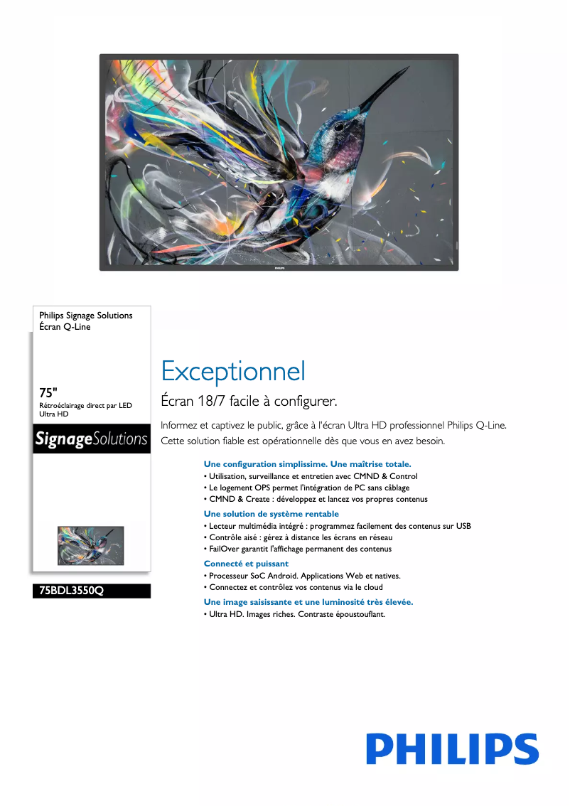 Page 1 de la notice Fiche technique Philips 75BDL3550Q