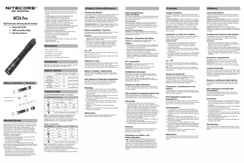 Page 1 de la notice Manuel utilisateur Nitecore MT2A Pro