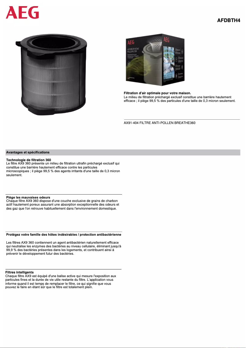 Page 1 de la notice Manuel utilisateur AEG AFDBTH4