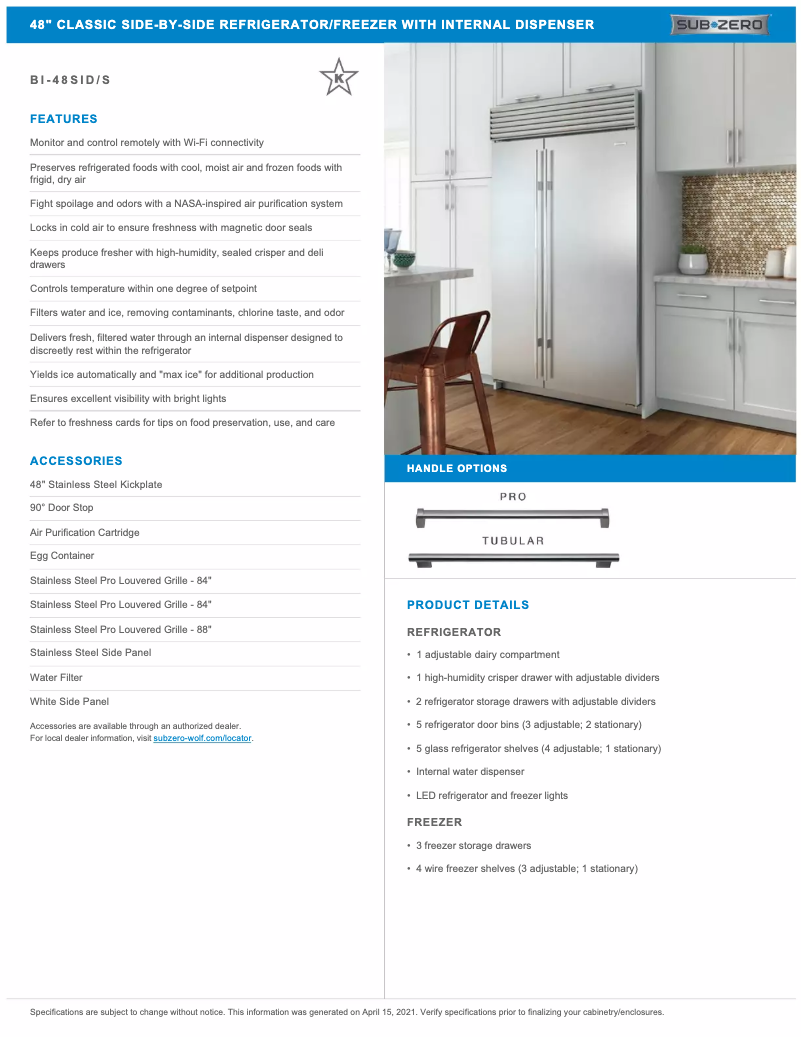 Page n°1 - Manuel utilisateur Sub-Zero BI-48SID/S/TH