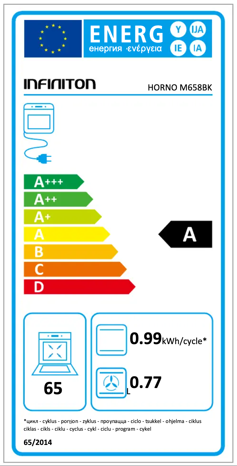 Page 1 de la notice Label énergétique Infiniton M658BK