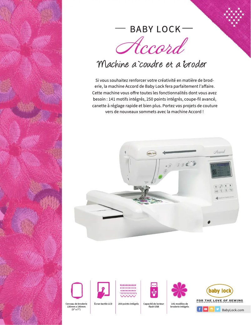 Page 1 de la notice Fiche technique Baby Lock Accord