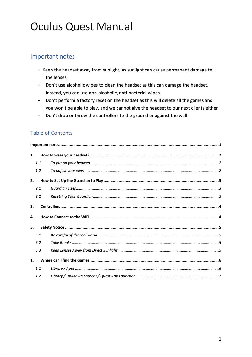 Page n°1 - Manuel utilisateur Oculus VR Quest 2