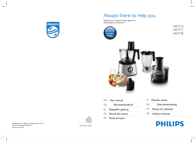 Page n°1 - Manuel utilisateur Philips Avance Collection HR7777