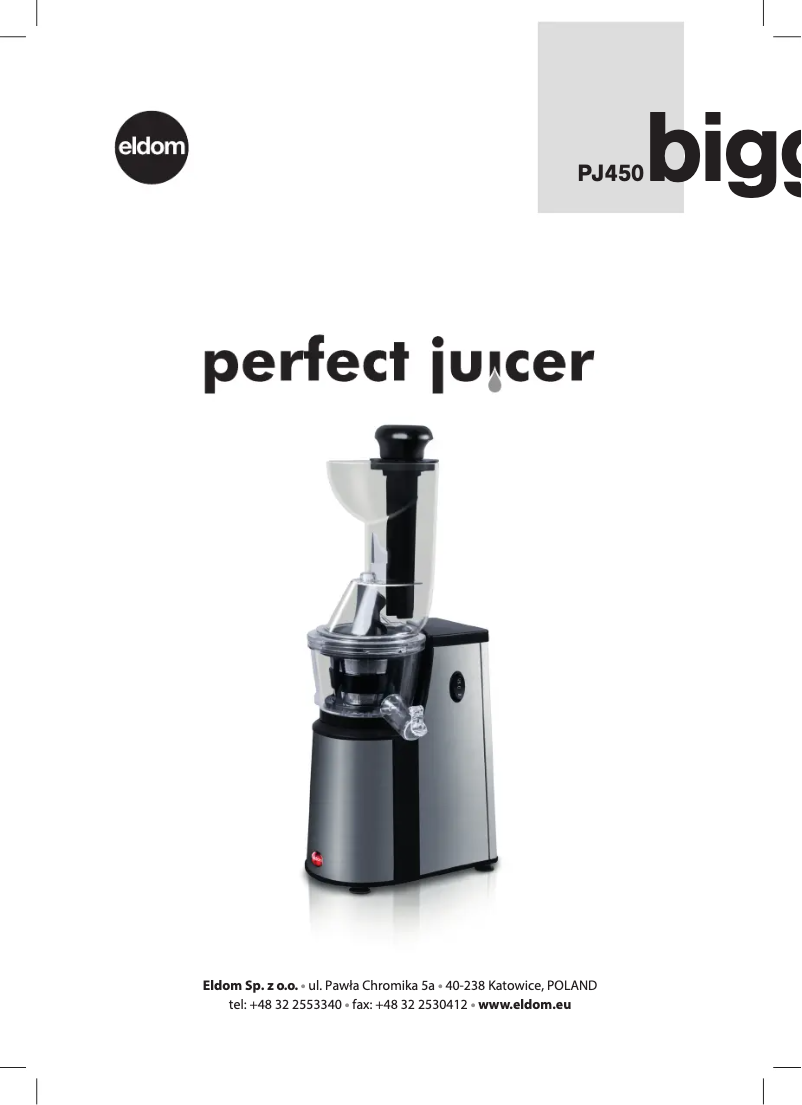 Page 1 de la notice Manuel utilisateur Eldom Perfect Juicer PJ450
