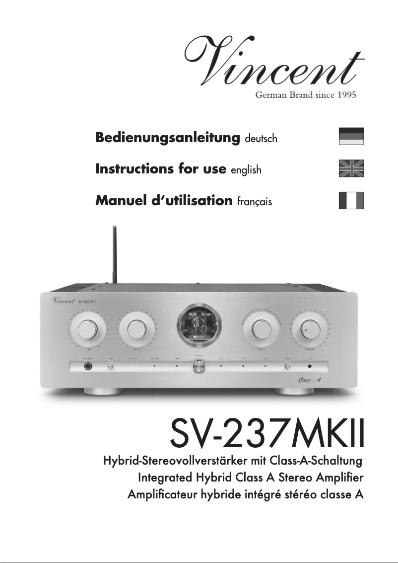Page 1 de la notice Manuel utilisateur Vincent SV-237 MKII