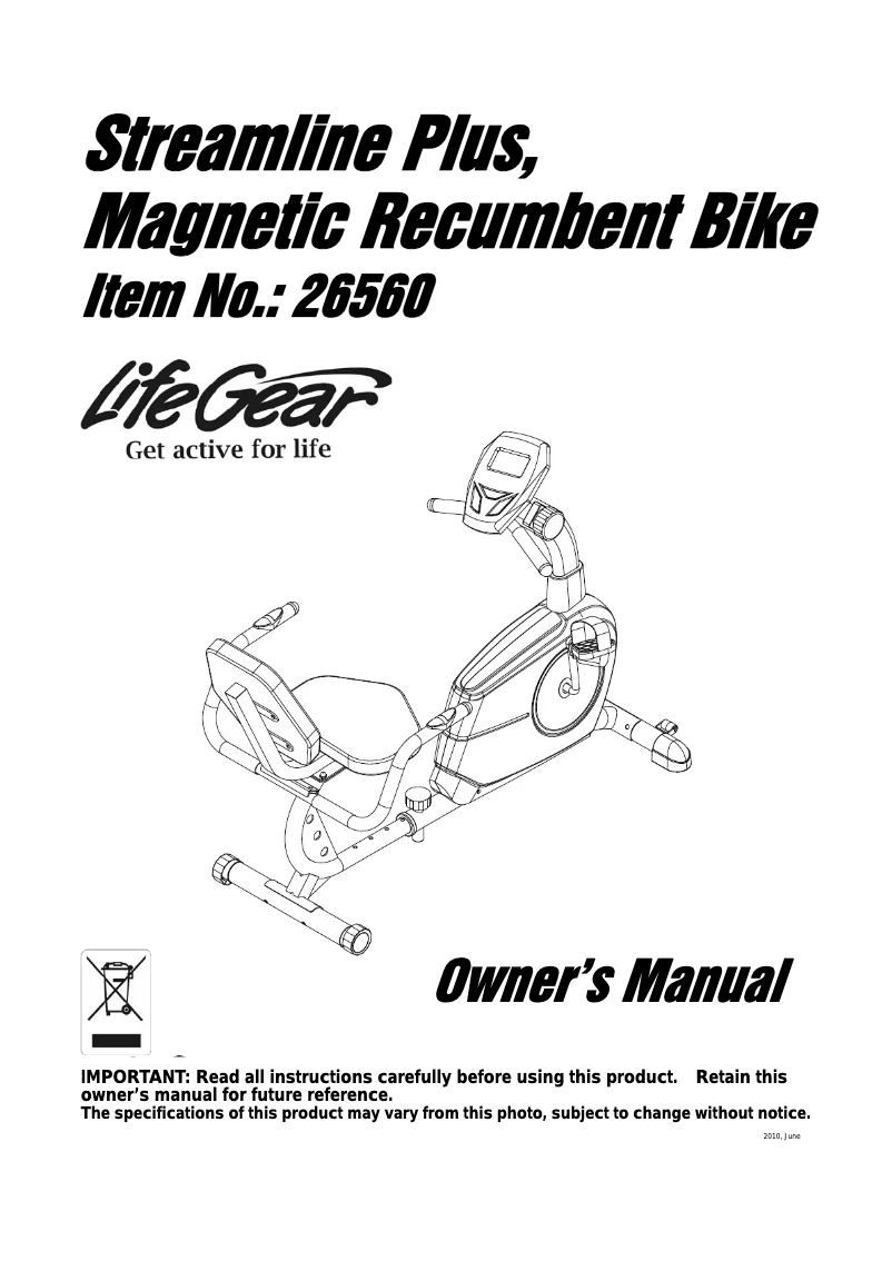 Page n°1 - Manuel utilisateur Life Gear Streamline Plus 26560