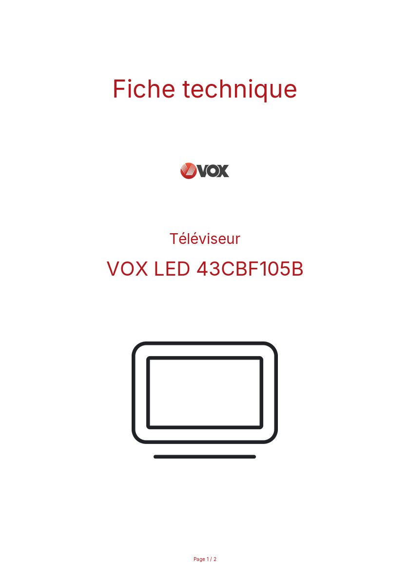 Page n°1 - Fiche technique VOX LED 43CBF105B
