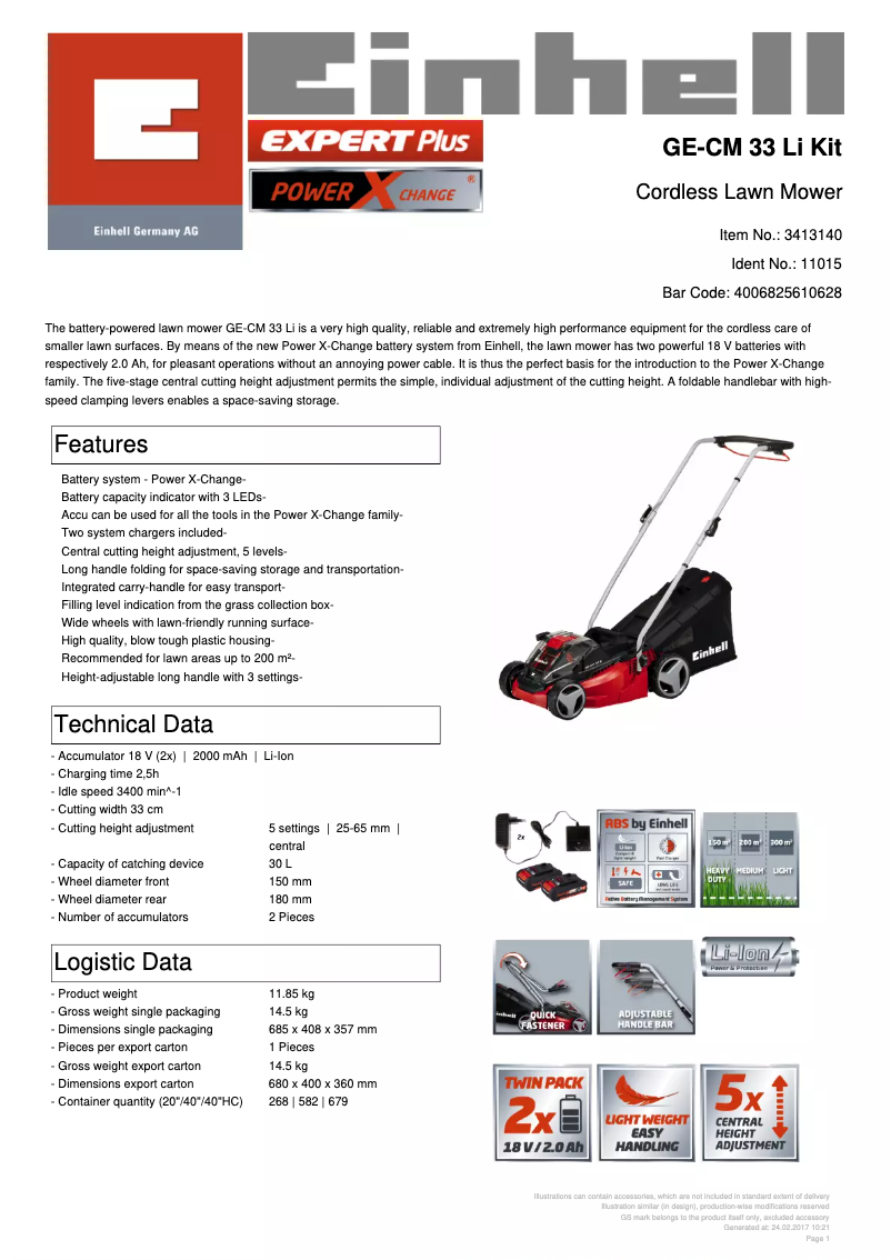 Image de la première page du manuel de l'appareil GE-CM 33 Li Kit