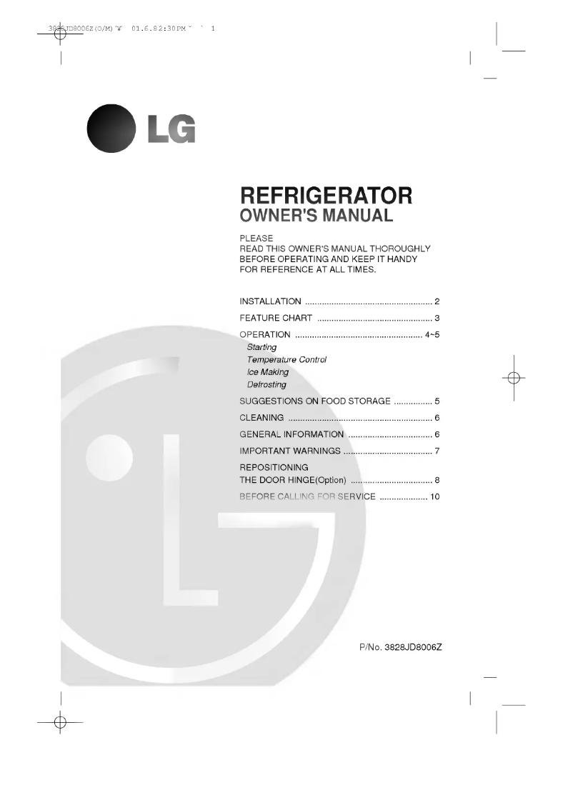 Page 1 de la notice Manuel utilisateur LG GR-131SVF