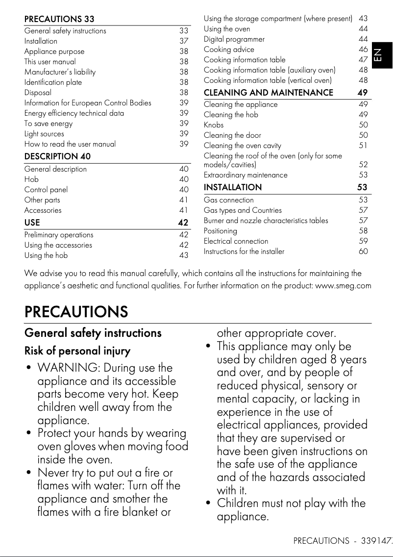 Page 1 de la notice Manuel utilisateur Smeg CX93GMCR