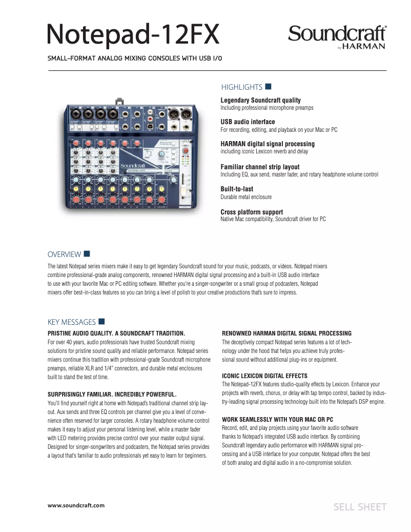 Page n°1 - Fiche technique Soundcraft Notepad-12FX