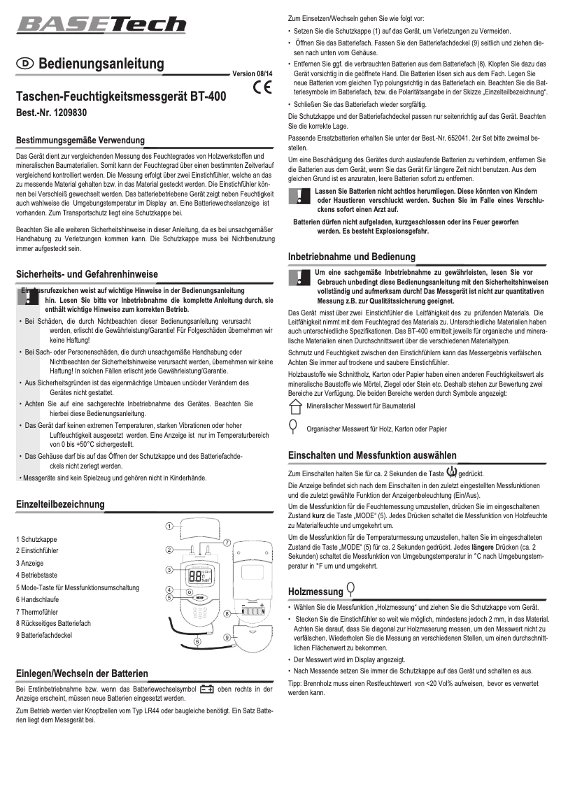 Página 1 del manual Manual de usuario BaseTech BT-400