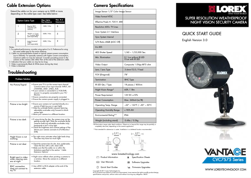 Page 1 de la notice Manuel utilisateur Lorex Vantage CVC7575PK4B