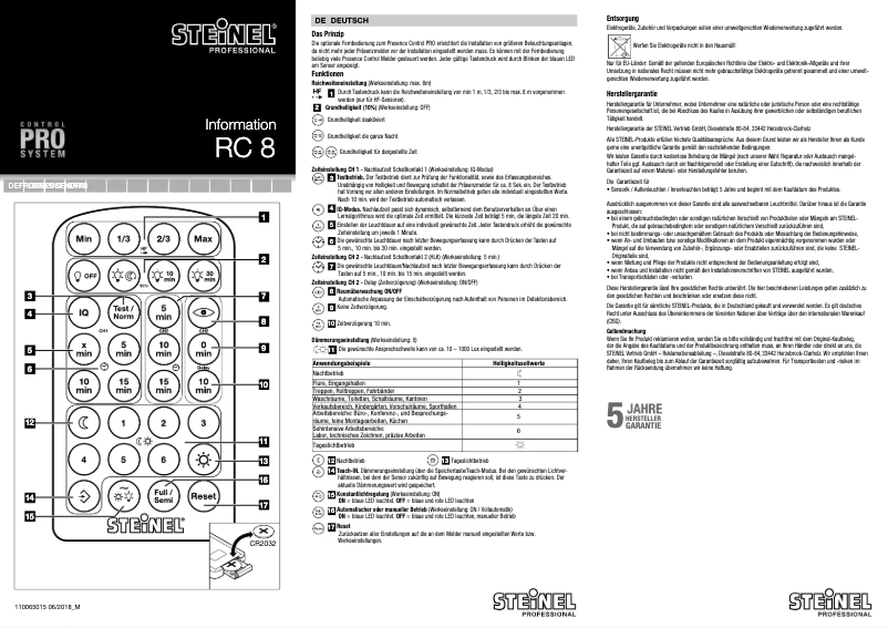 Page n°1 - Manuel utilisateur Steinel RC8