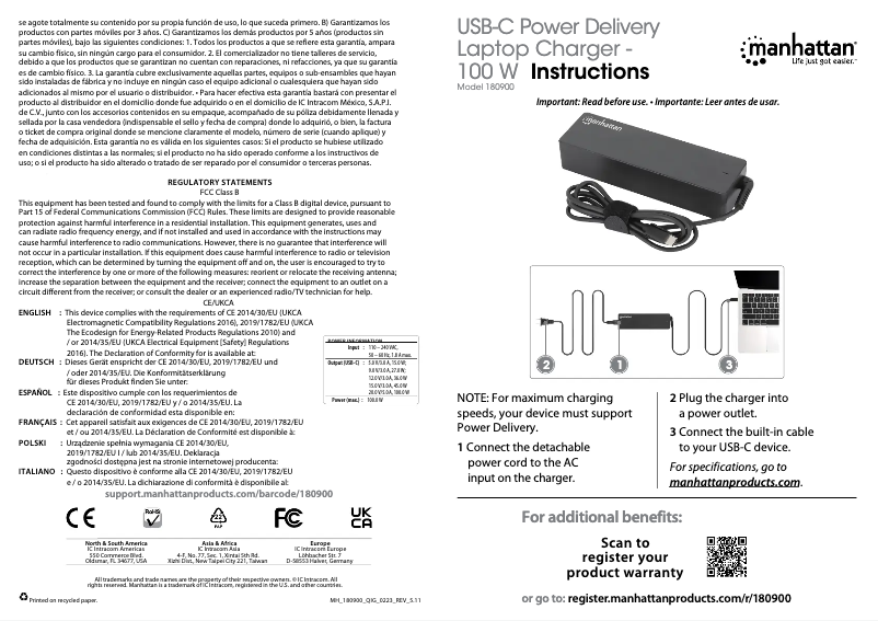 Page 1 de la notice Manuel utilisateur Manhattan 180900