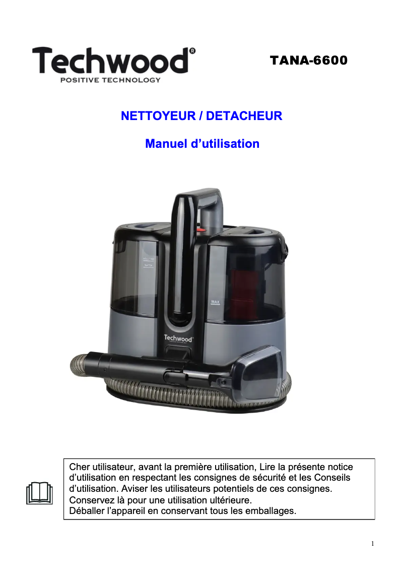 Page 1 de la notice Manuel utilisateur Techwood TAN-6055