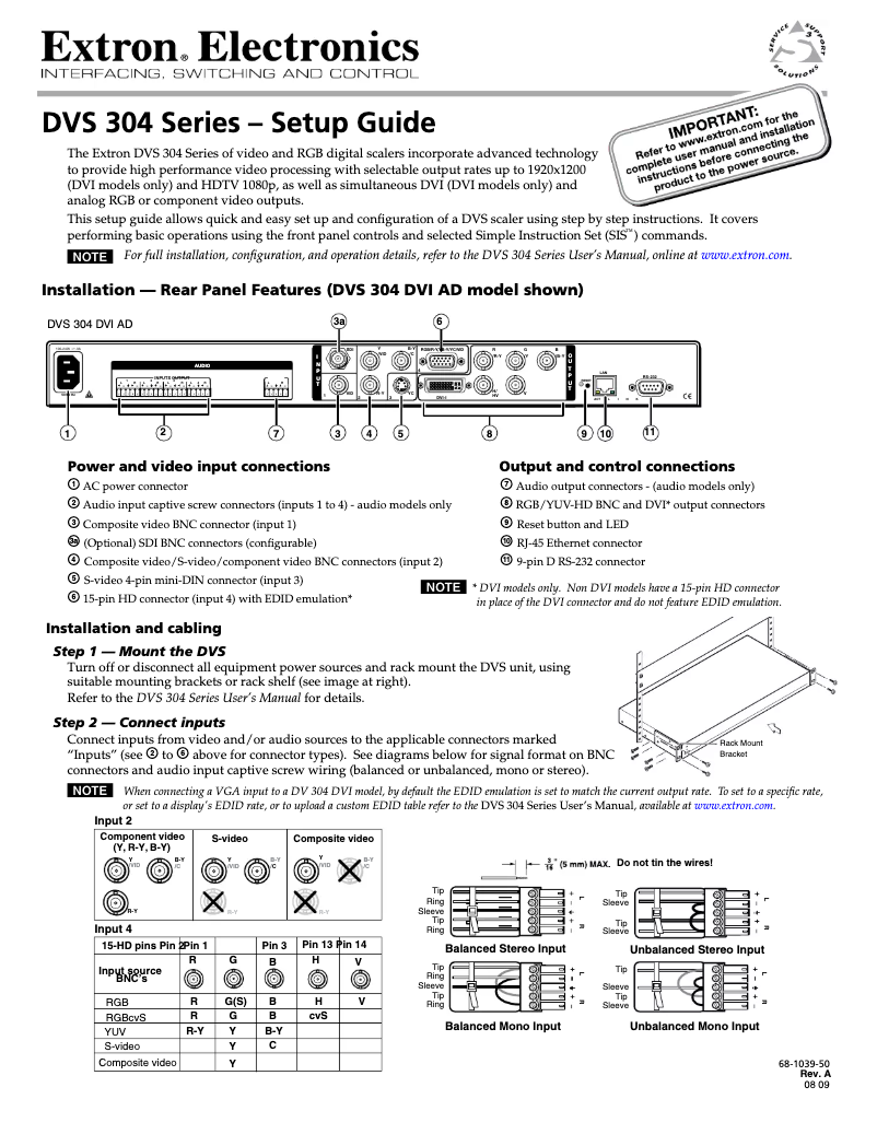 Page 1 de la notice Manuel utilisateur Extron DVS 304 DVI