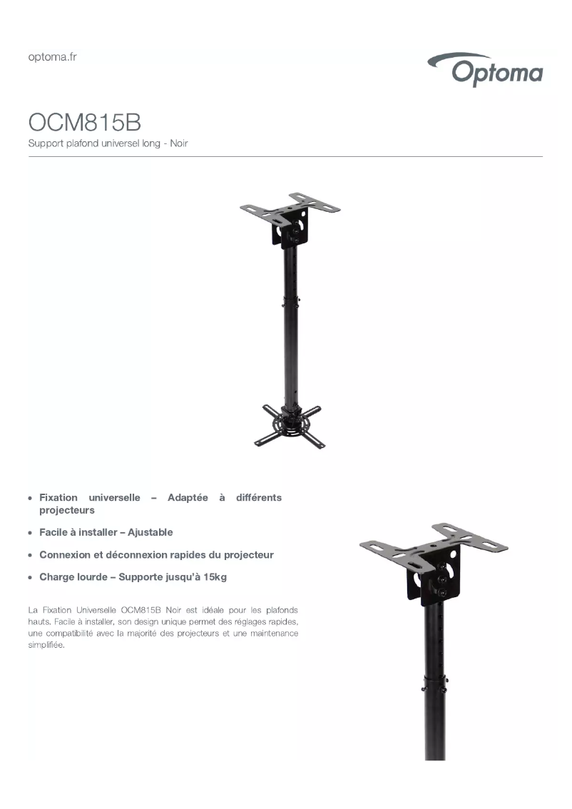 Page 1 de la notice Fiche technique Optoma OCM815B