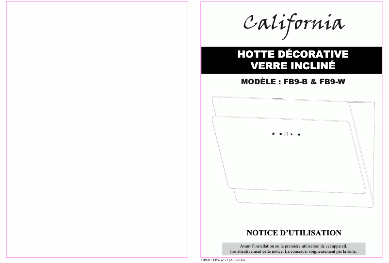 Page 1 de la notice Manuel utilisateur California FB9-B