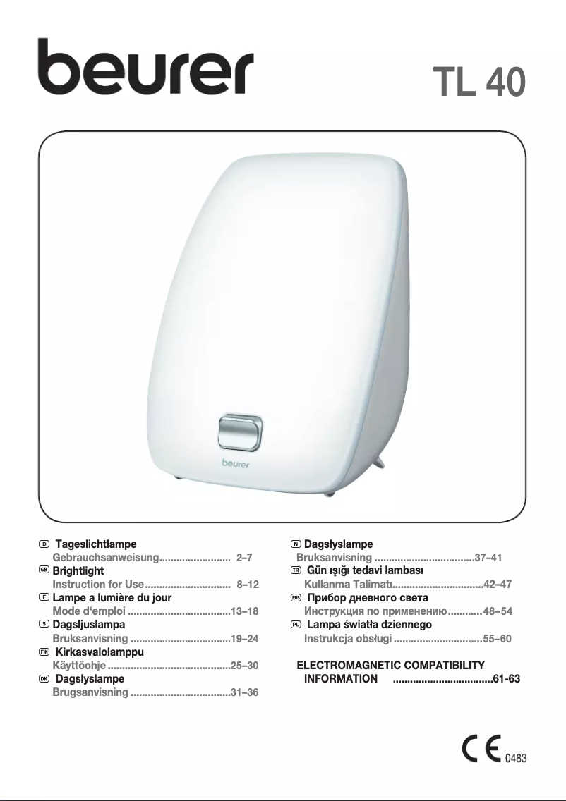 Page 1 de la notice Manuel utilisateur Beurer TL 40