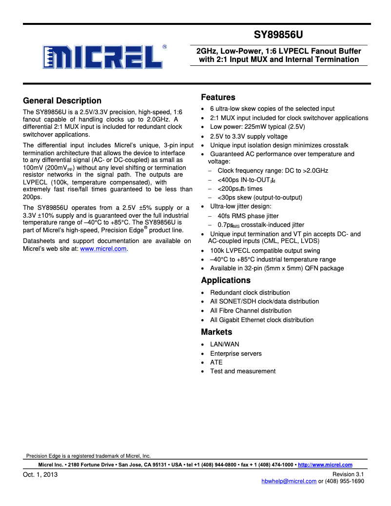 Page 1 de la notice Manuel utilisateur Microchip SY89856U