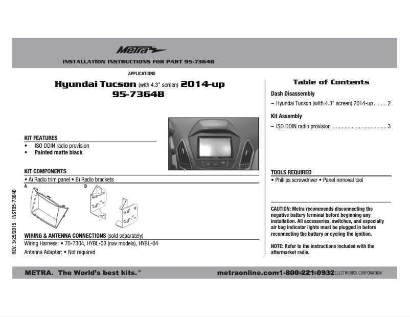 Page n°1 - Manuel utilisateur Metra 95-7364B