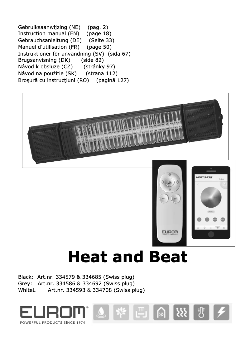 Page 1 de la notice Manuel utilisateur Eurom Heat and Beat