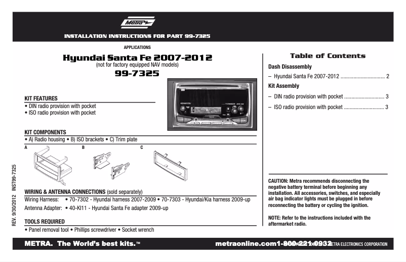 Page n°1 - Guide d'installation Metra 99-7325S