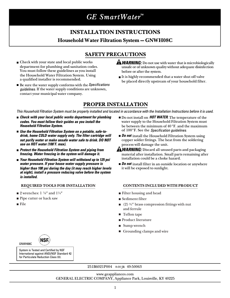 Image de la première page du manuel de l'appareil GNWH08C