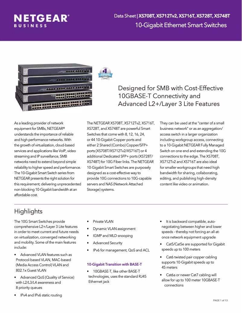 Page n°1 - Fiche technique Netgear XS748T