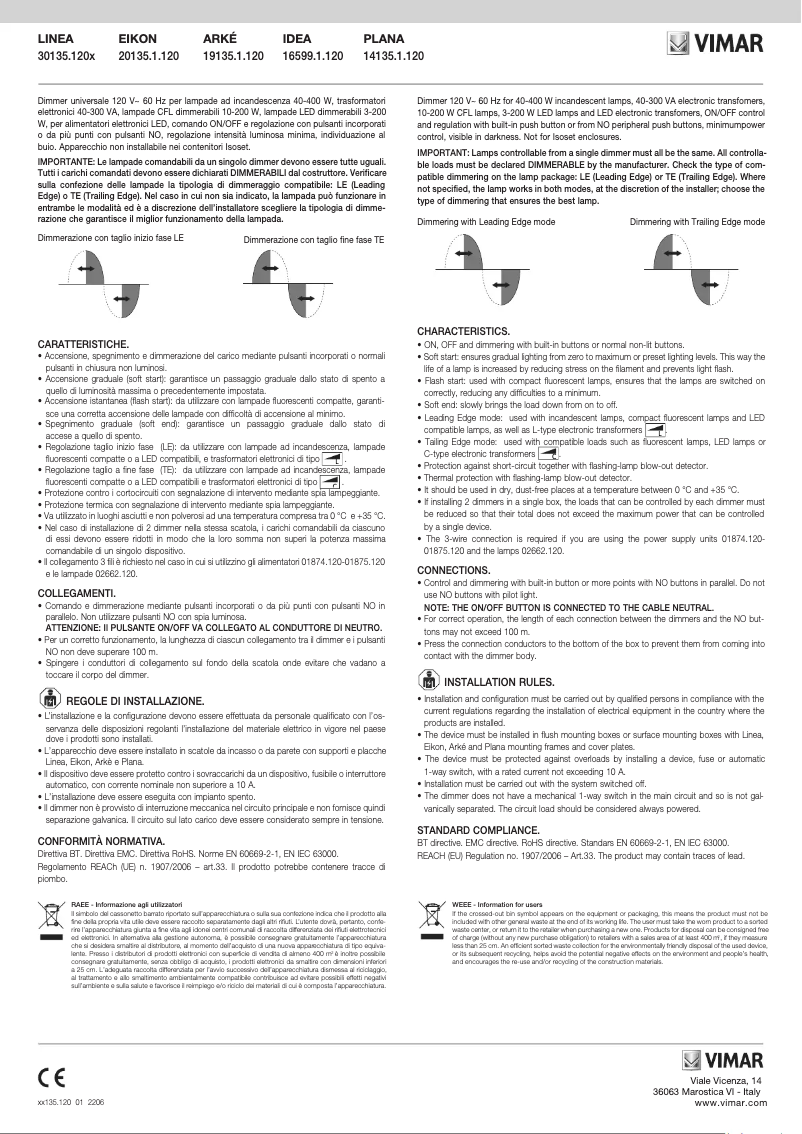 Page 1 de la notice Manuel utilisateur Vimar 30135.120G