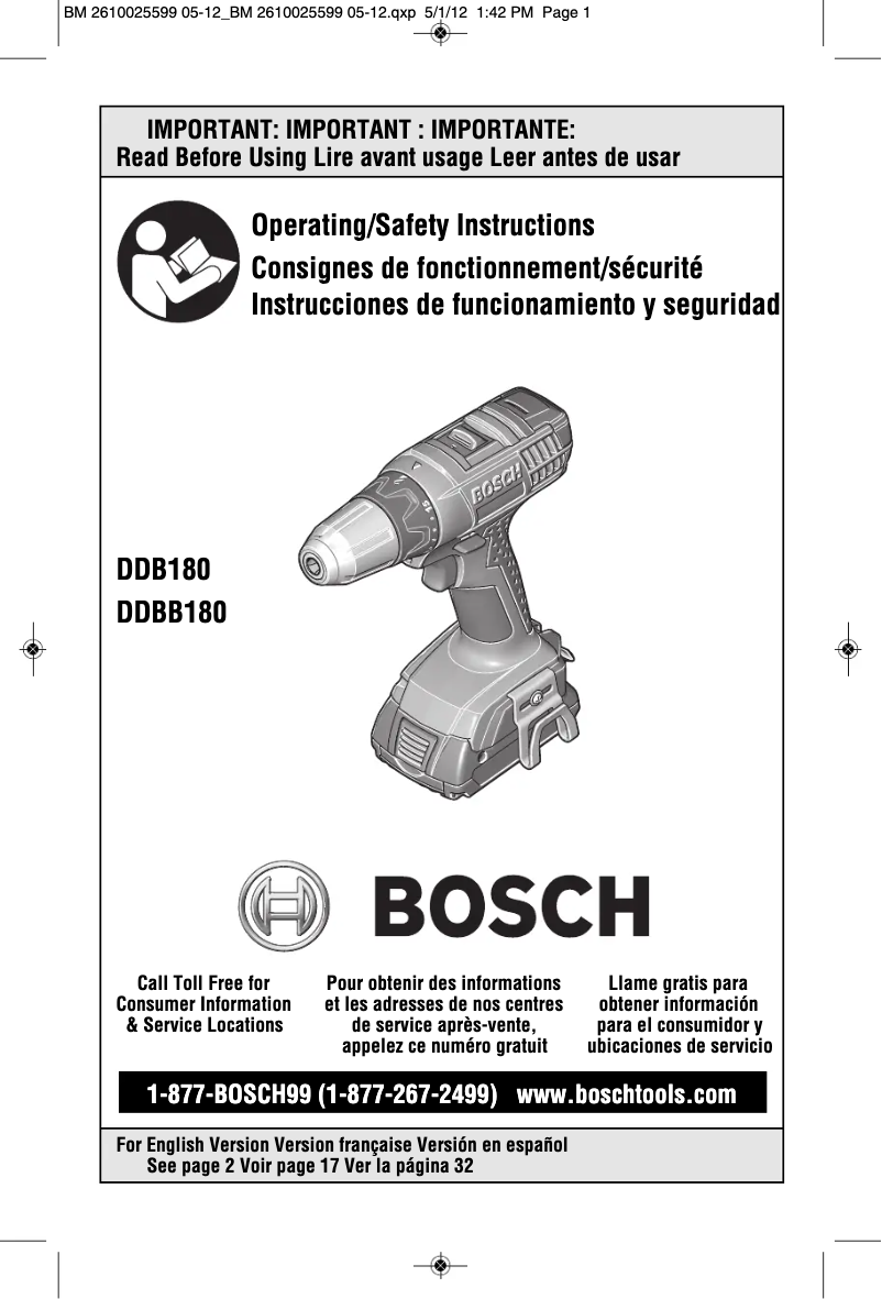 Page 1 de la notice Manuel utilisateur Bosch DDH181-01