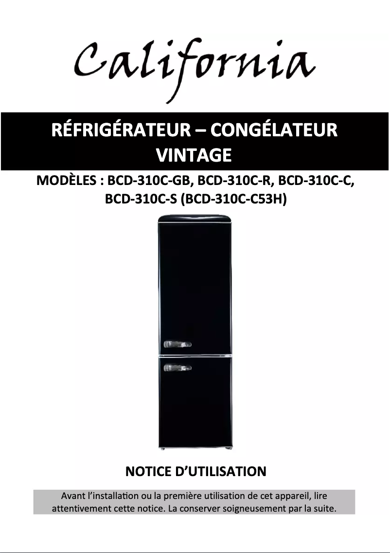Page 1 de la notice Manuel utilisateur California BCD-310C