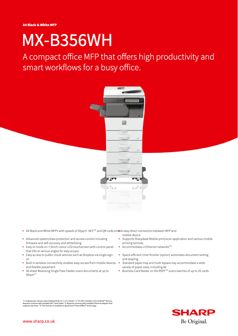 Page n°1 - Fiche technique Sharp MX-B356WH