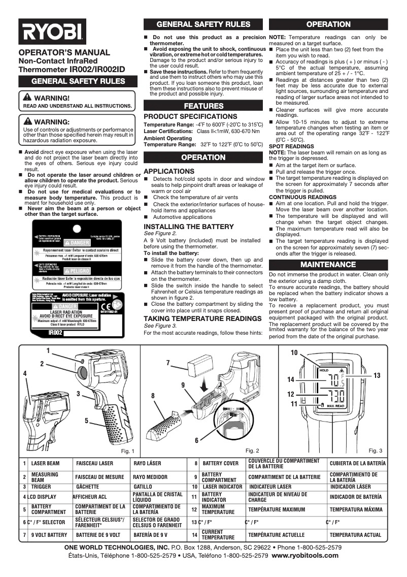 Page n°1 - Manuel utilisateur RYOBI IR002