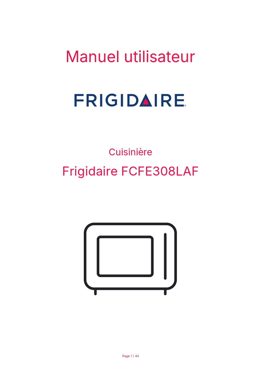 Page n°1 - Manuel utilisateur Frigidaire FCFE308LAF