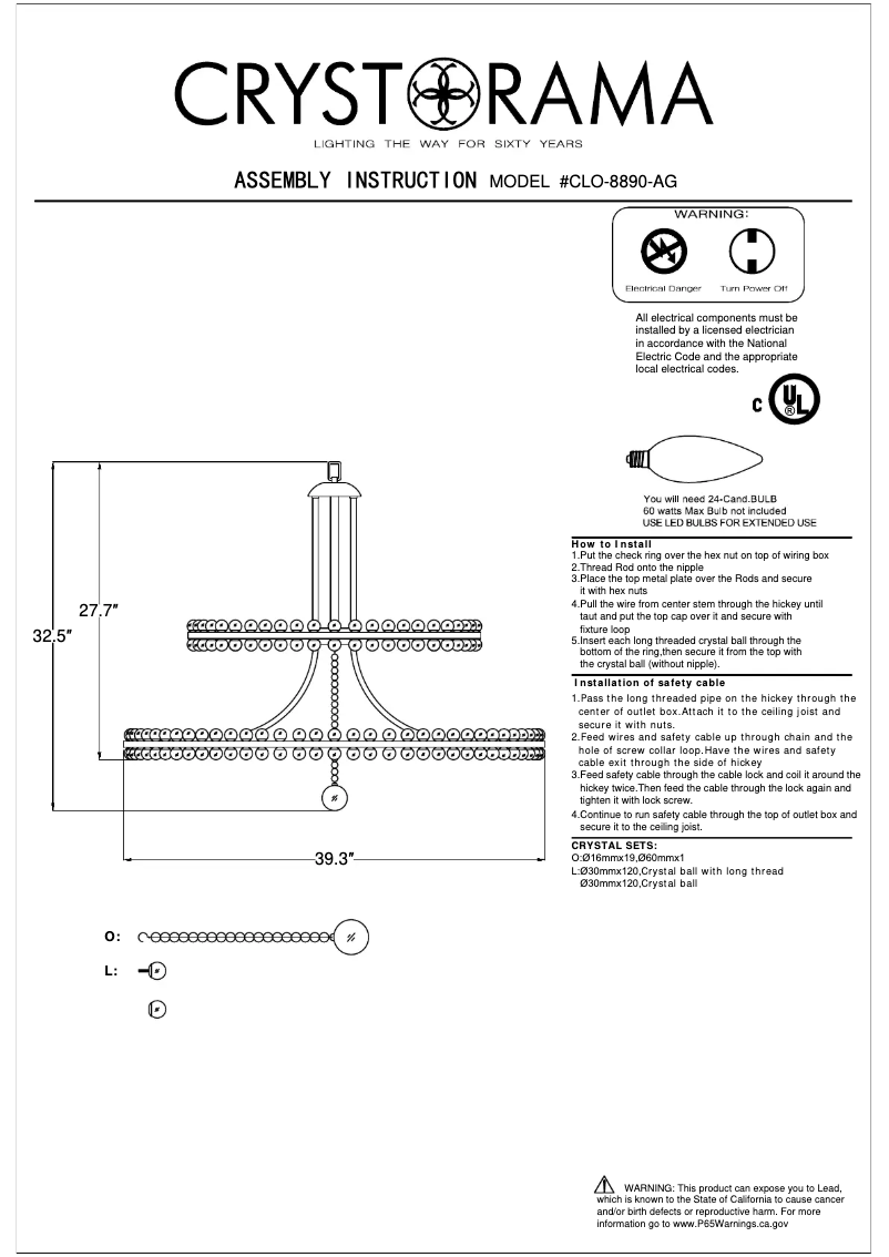 Page 1 de la notice Manuel utilisateur Crystorama Clover CLO-8890-AG